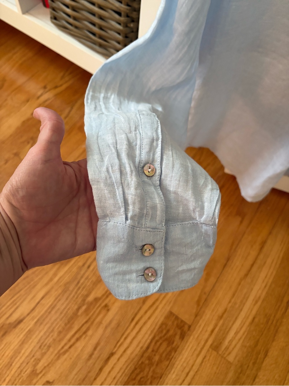 Nicole Miller Light Blue Linen Button-Down Top - Picture 3 of 4